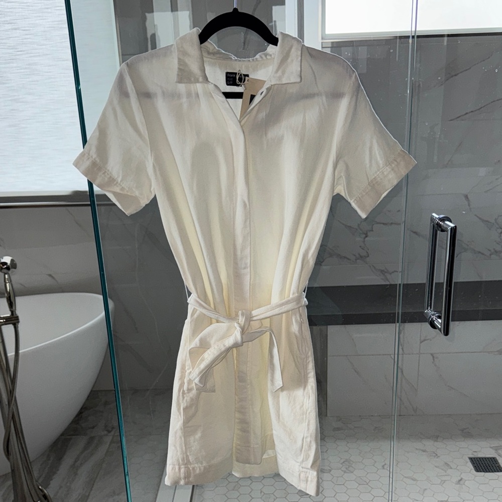 Frank & Oak Cream Snap Button Down Shirt Dress